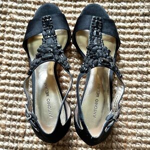 Antonio Melani Black Beaded T-Strap Heels